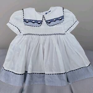 Girls Carriage‎ Boutique Smocked Nautical Sailboat Dress 9 mos